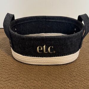 TC Black Felt 'etc.' Storage Basket with Cream Rope Trim